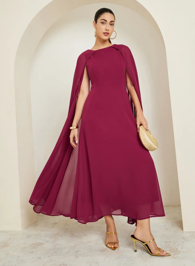 Styli  Red Cape Sleeve A-Line Maxi Dress for Women | Best Price UAE
